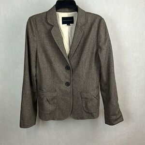 Banana Republic Womens Blazer Jacket Sz 10 Herringbone Wool Blend Brown Tan Suit